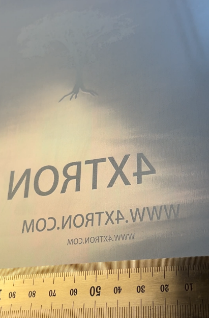 250 mesh stencil detail test showing thin lines and small text (4XTRON)