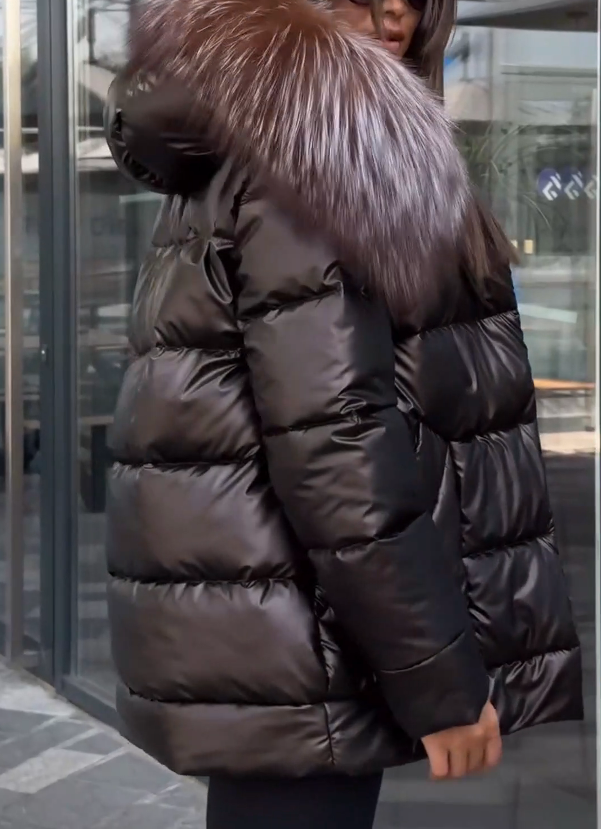 Gradient Fur Collar Short Jacket