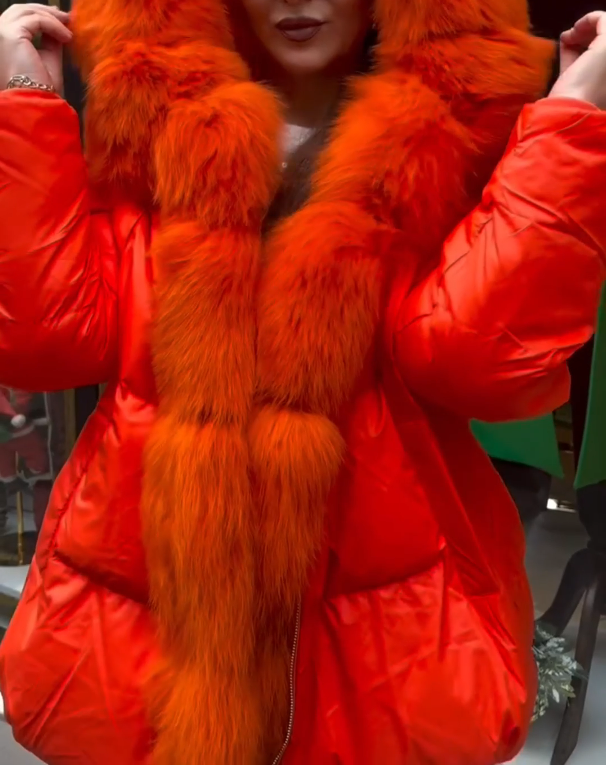 Aria solid fur collar coat