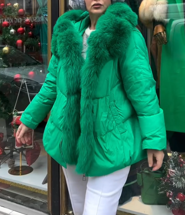 Aria solid fur collar coat