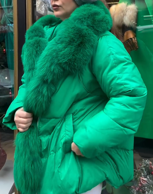 Aria solid fur collar coat