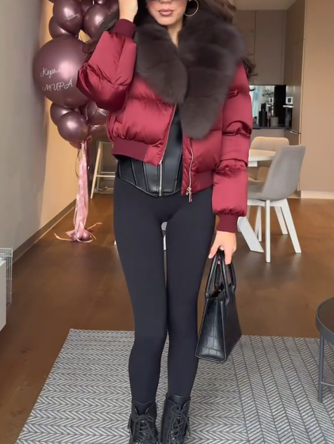 Elijah cropped fur collar stretch jacket