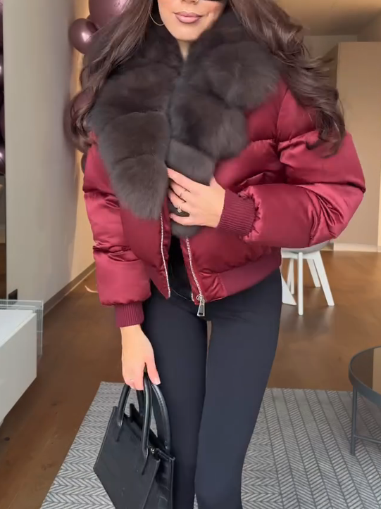 Elijah cropped fur collar stretch jacket