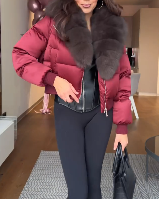 Elijah cropped fur collar stretch jacket