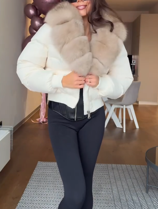 Elijah cropped fur collar stretch jacket