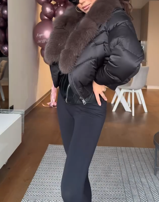 Elijah cropped fur collar stretch jacket