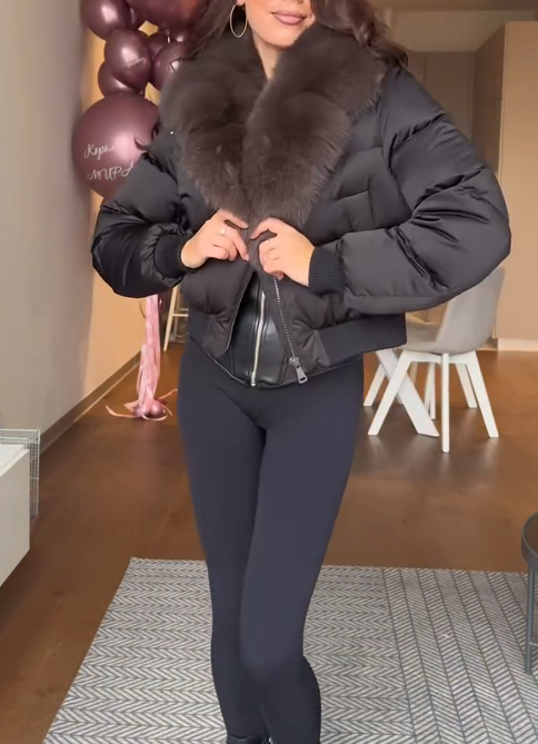 Elijah cropped fur collar stretch jacket