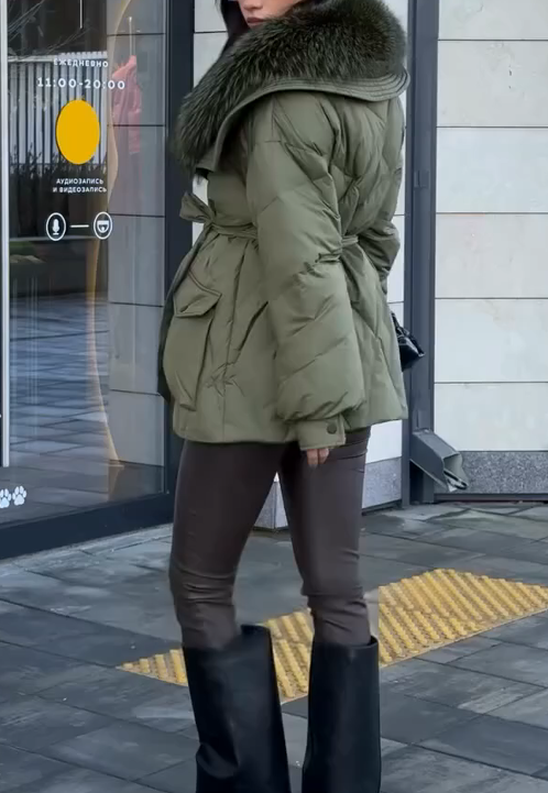 Gradient fur collar coat