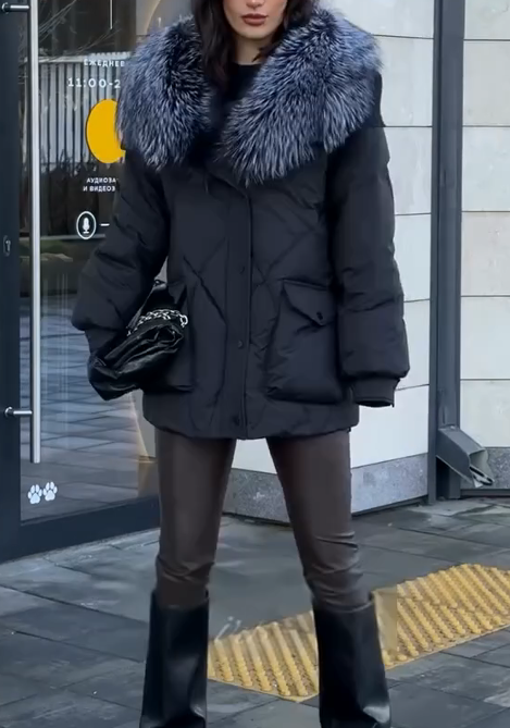 Gradient fur collar coat