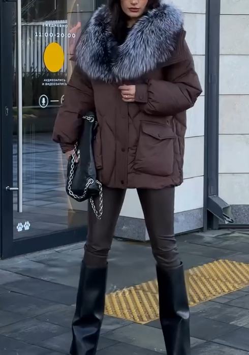 Gradient fur collar coat