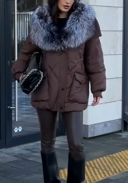 Gradient fur collar coat