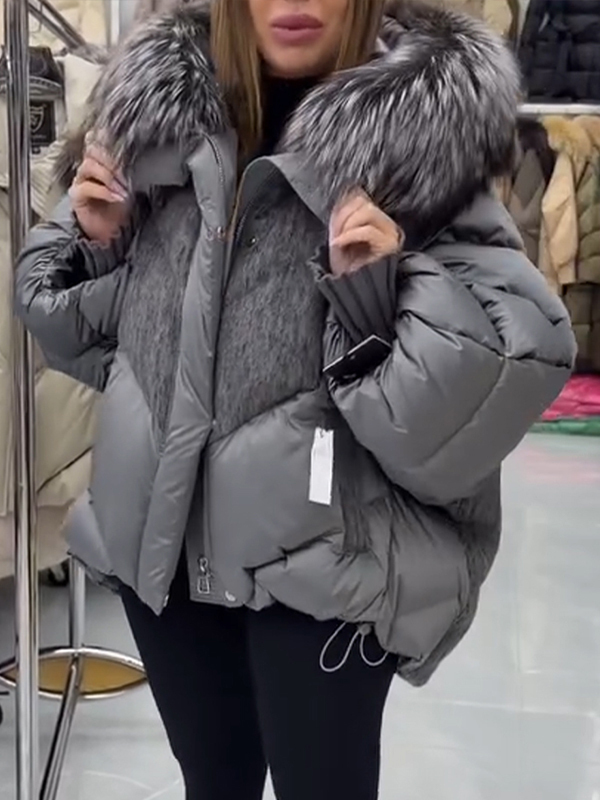 Women Fur Collar Splicing Casual Cotton Jacket