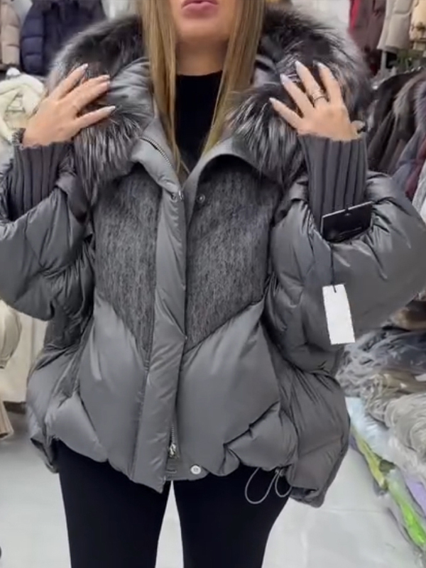 Women Fur Collar Splicing Casual Cotton Jacket