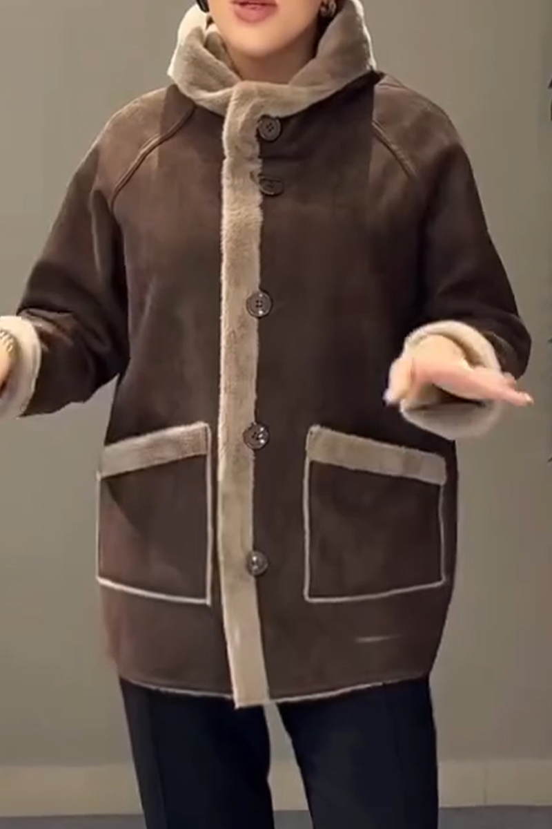 Women Round Neck Reversible Casual Plush Jacket