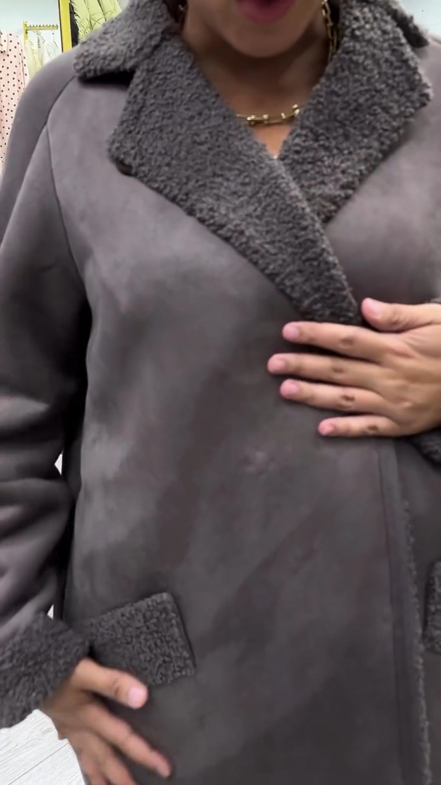 Elegant Office Reversible Taupe Shearling Coat