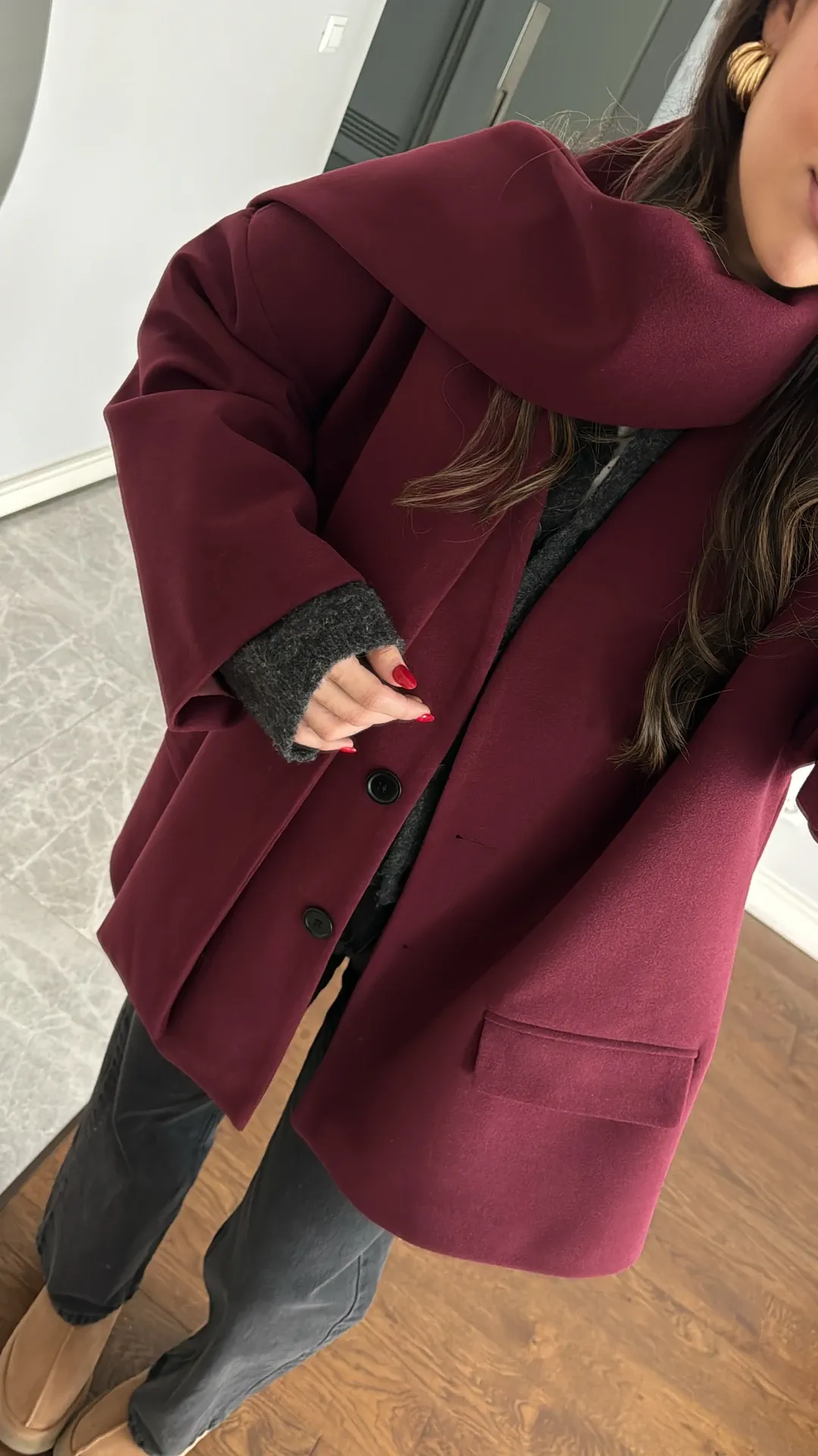 Burgundy Shawl Detailed Cashmere Jacket
