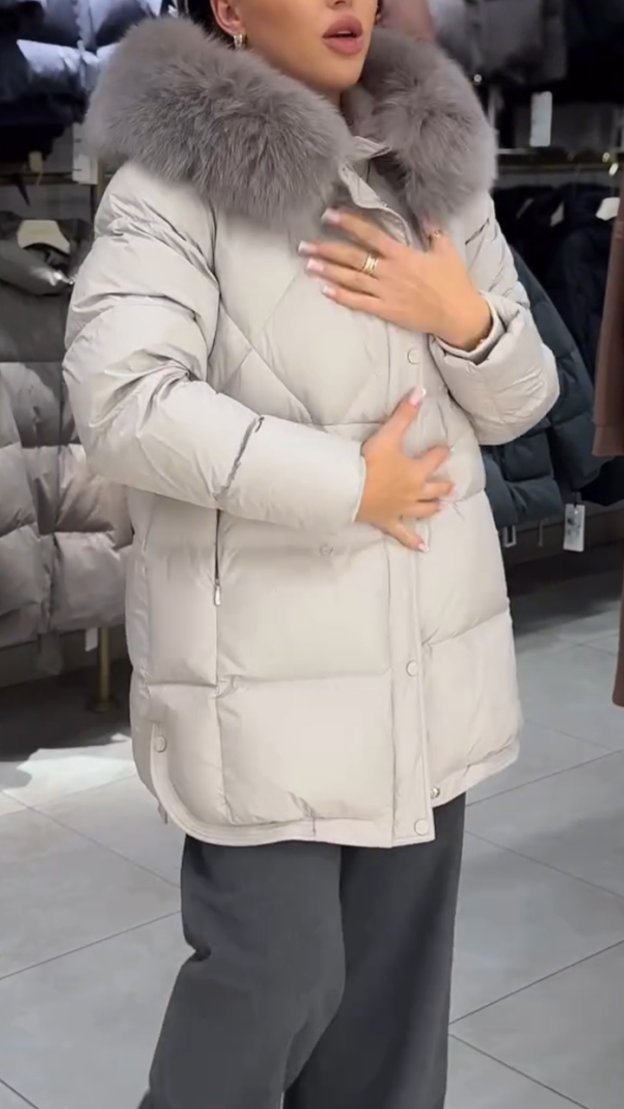 Women Fur Collar Hooded Casual Cotton Jacket