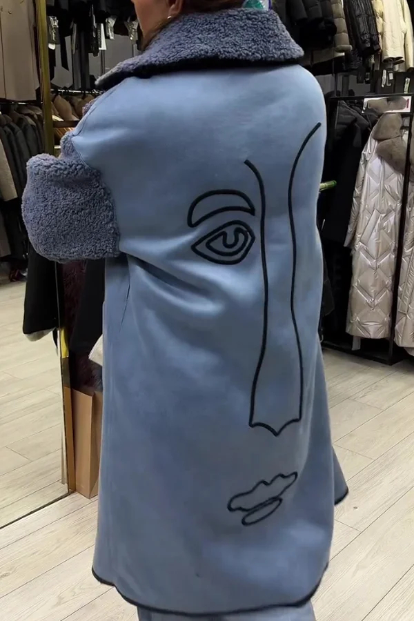 Women Casual Plush Striped Pattern Reversible Jacket