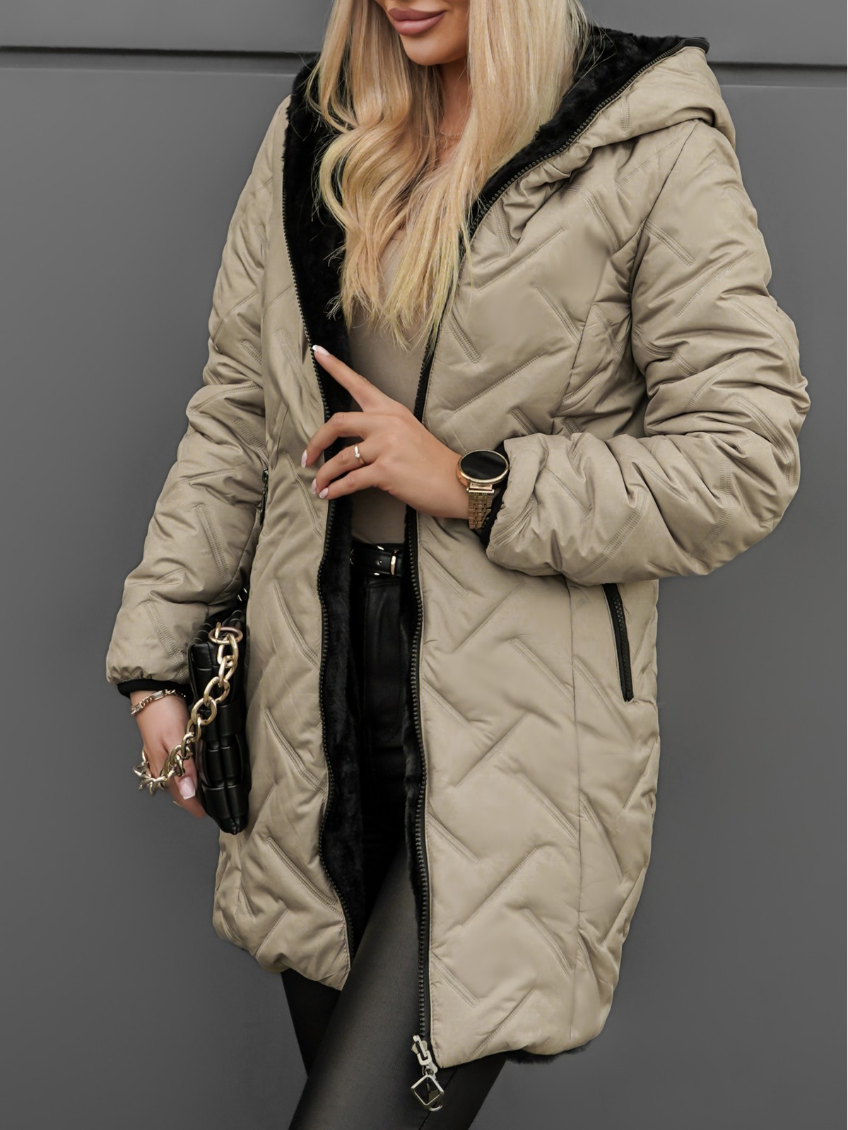 Clarena Reversible Jacket Cappuccino-Black