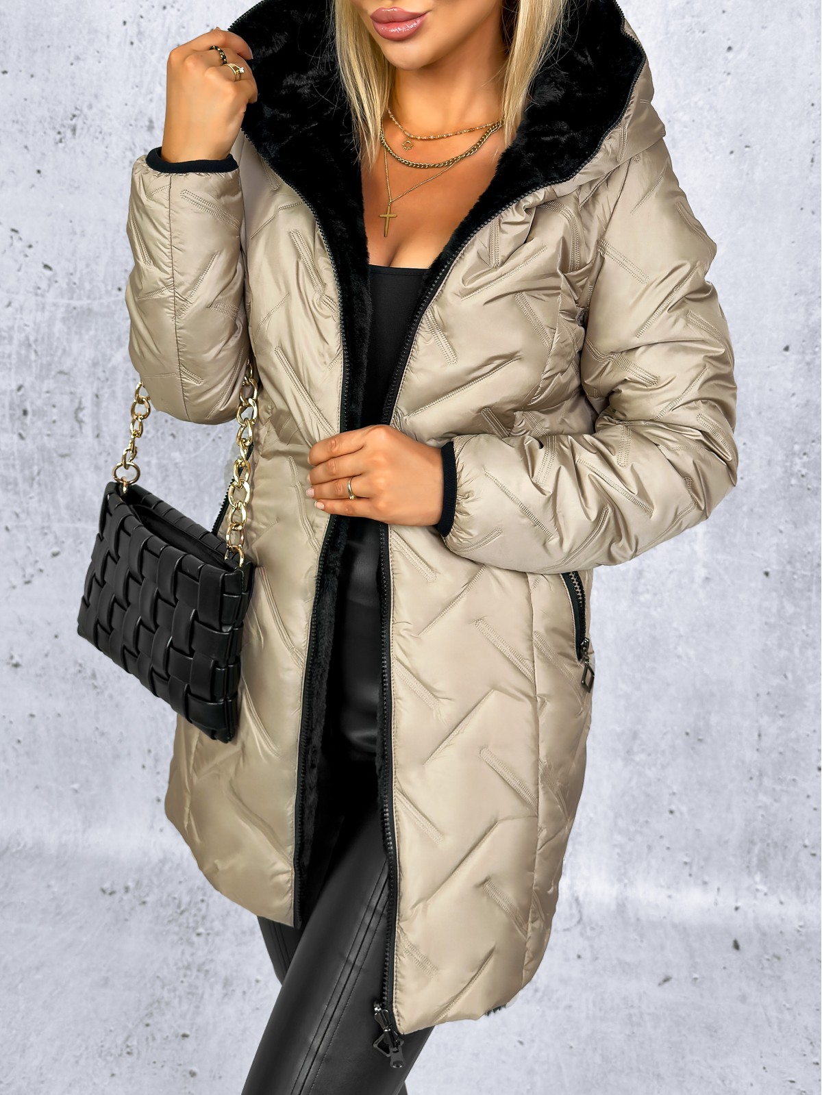 Clarena Reversible Jacket Cappuccino-Black