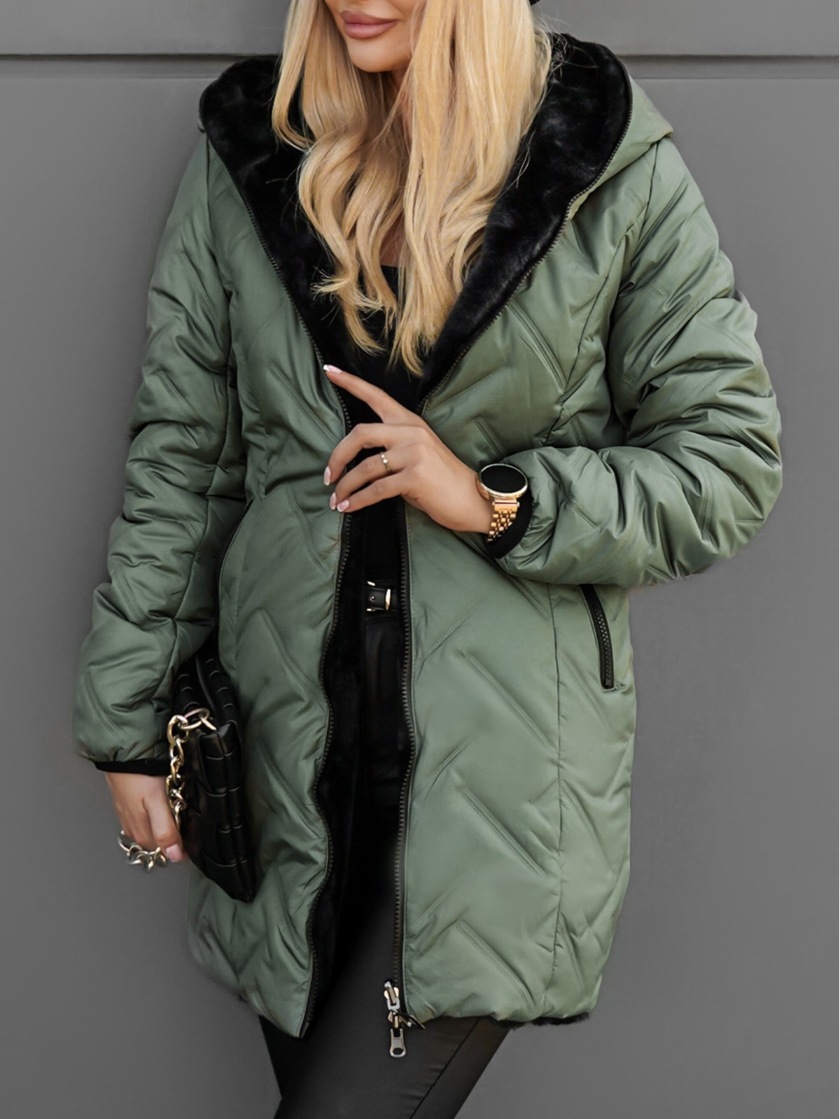 Clarena Reversible Jacket Olive and Black