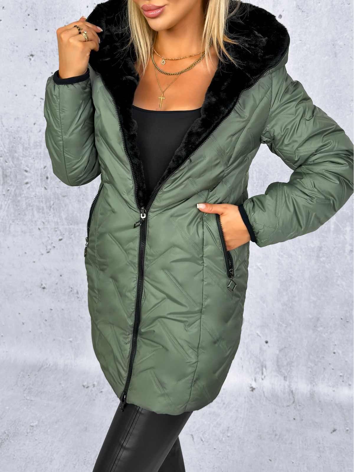 Clarena Reversible Jacket Olive and Black