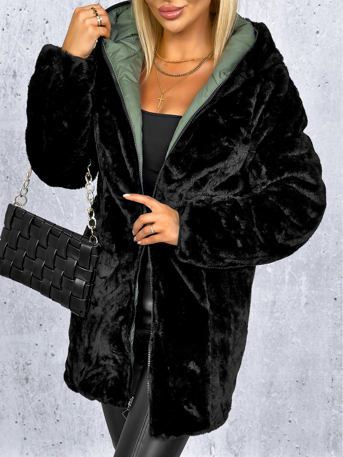 Clarena Reversible Jacket Olive and Black