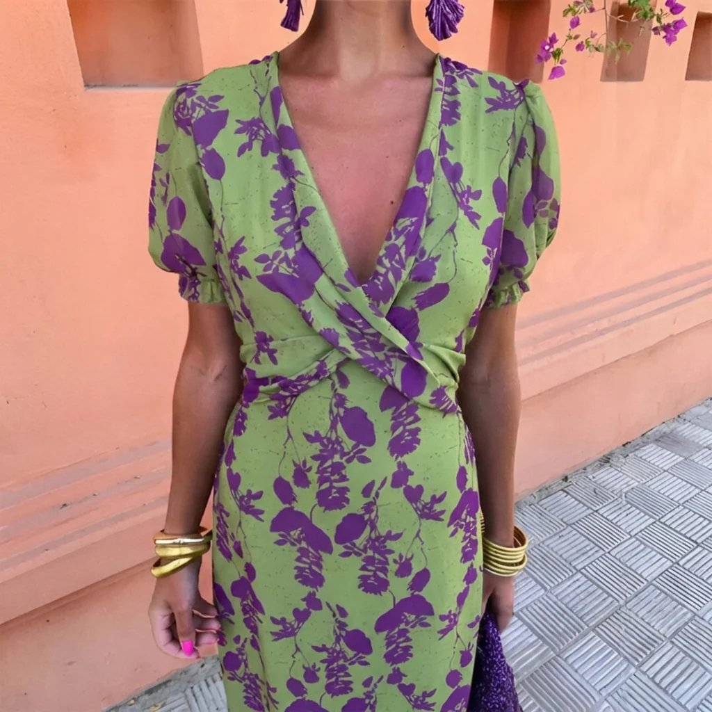 WOMEN'S BOHO FLORAL V-NECK DRESS