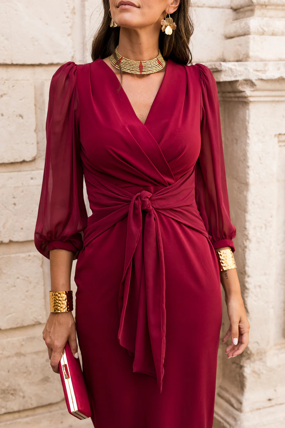 Midi maxi dress with a tie at the waist