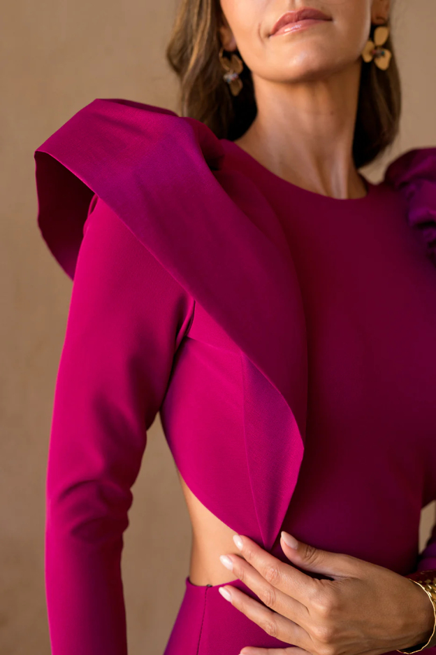 buganvilla open-back ruffle dress