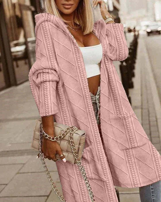 Urban Chic | Long Beige Knit Hooded Cardigan