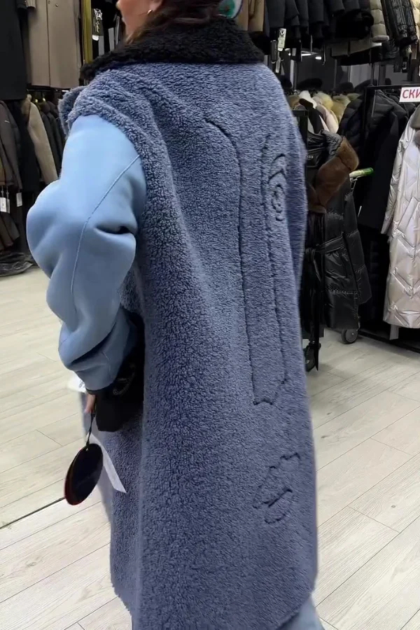 Women Casual Plush Striped Pattern Reversible Jacket