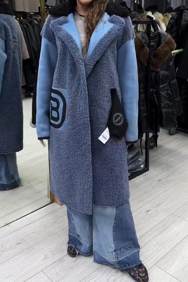 Women Casual Plush Striped Pattern Reversible Jacket