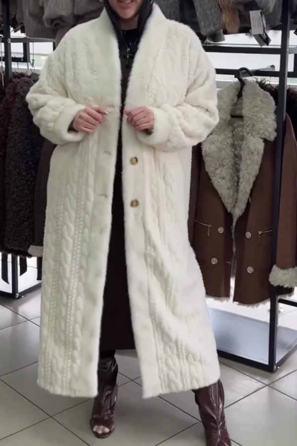 Women Casual Warm Cable-knit Plush Long Cardigan Coat