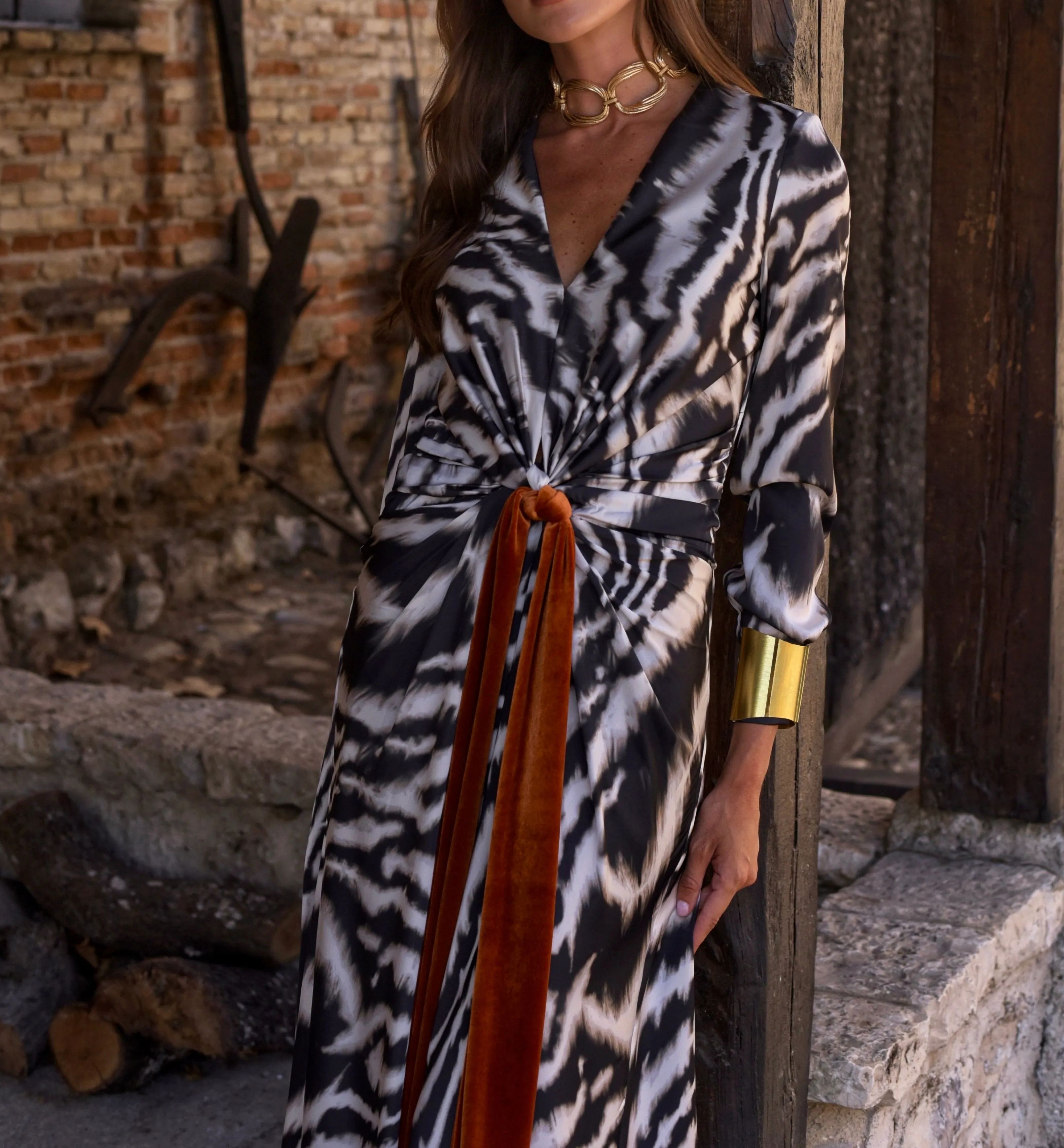 Vestido de seda cebra