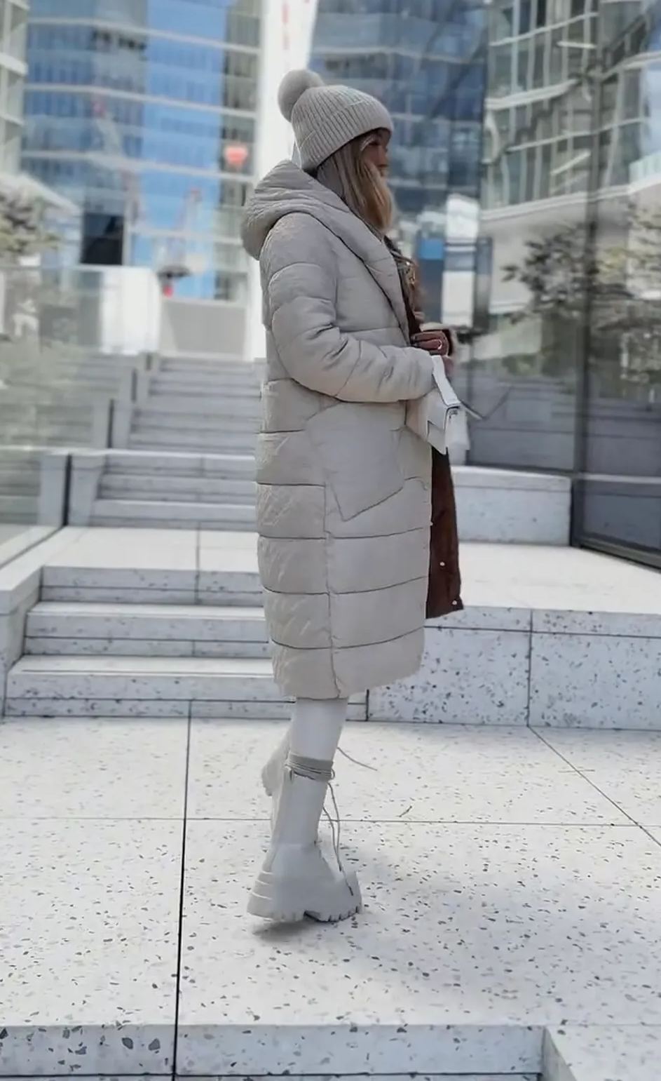 Abrigo acolchado largo de plumón de pato de dos tonos