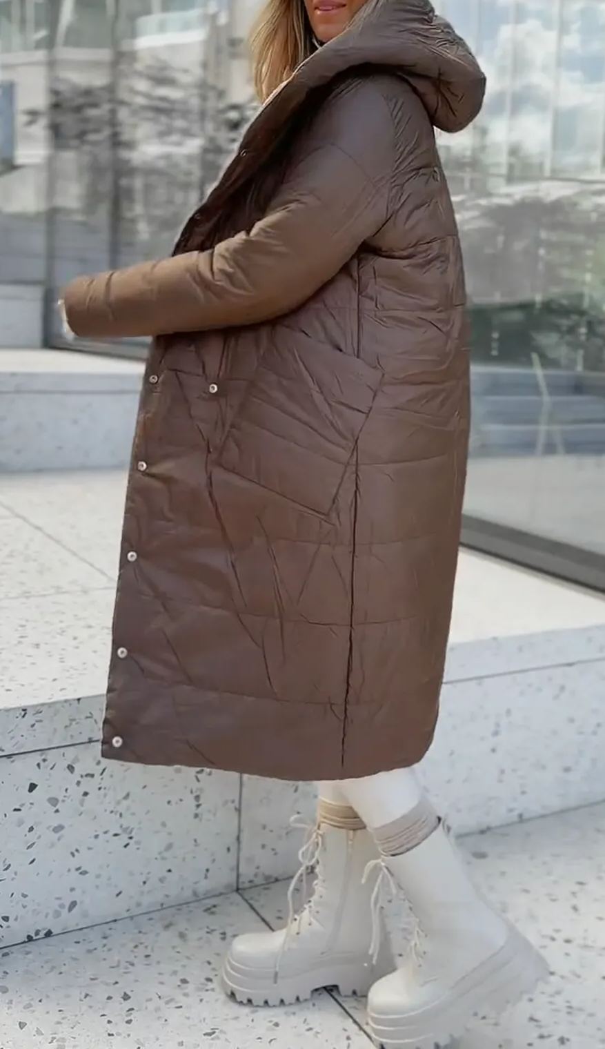 Abrigo acolchado largo de plumón de pato de dos tonos