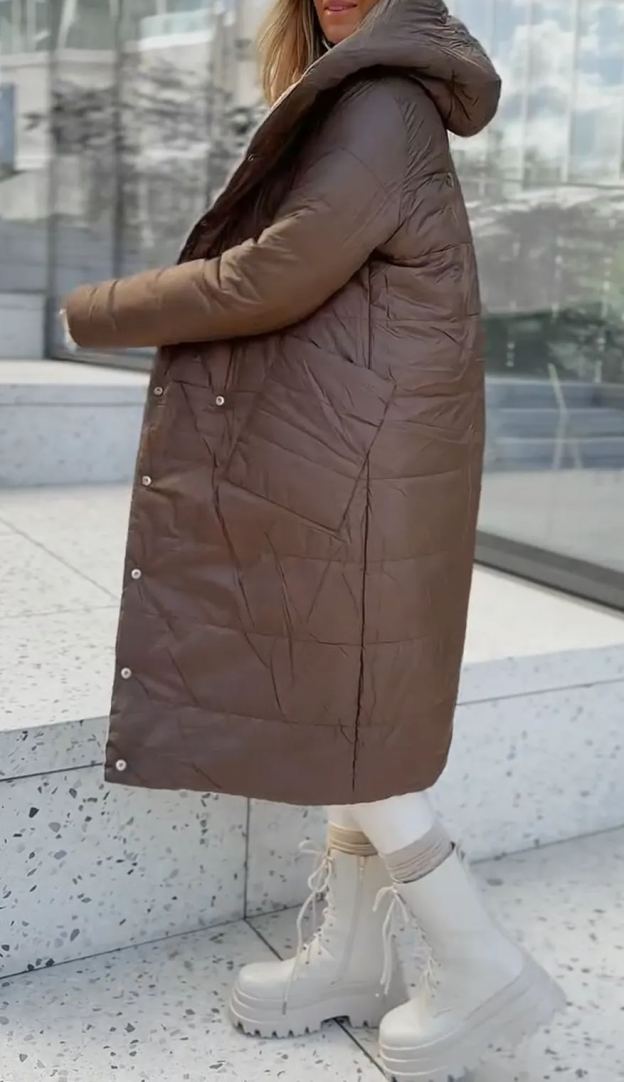 Abrigo acolchado largo de plumón de pato de dos tonos