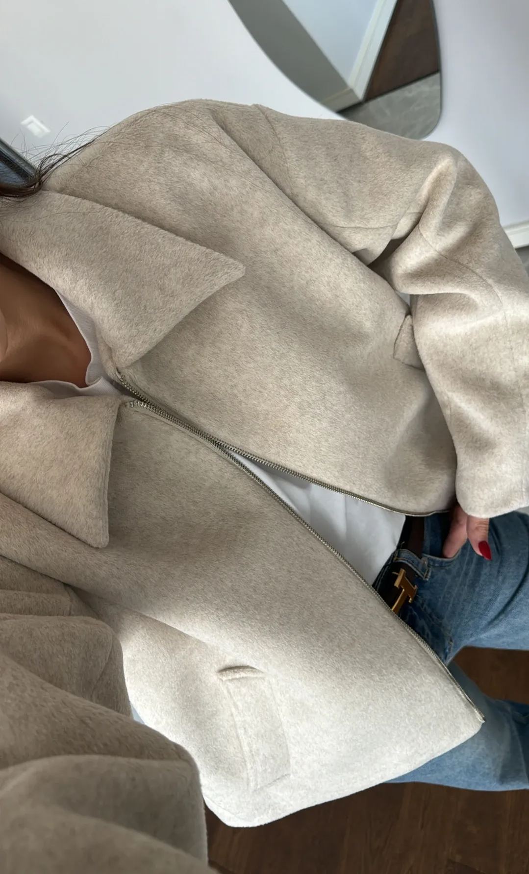 Stone Color Collar Detailed Cashmere Jacket