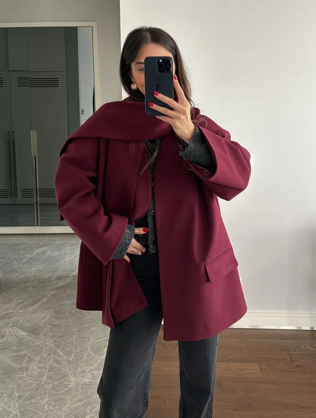Burgundy Shawl Detailed Cashmere Jacket