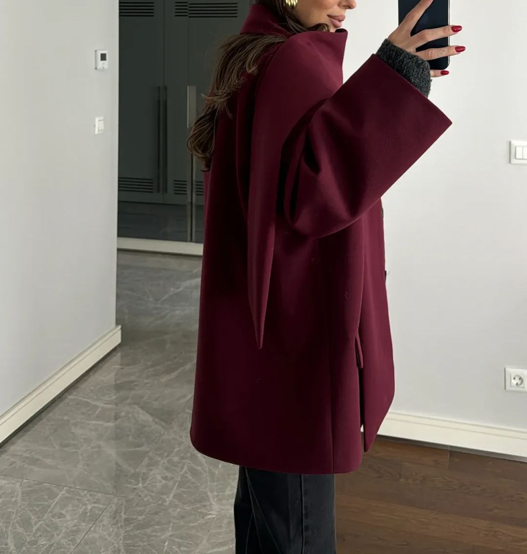 Burgundy Shawl Detailed Cashmere Jacket