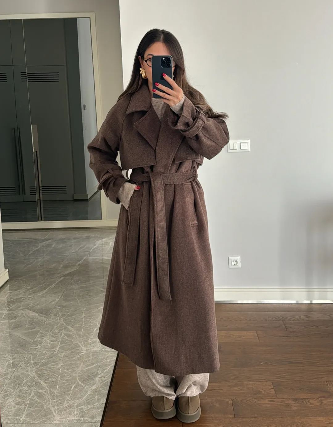 Dark Brown Coat with Cape Detail on the Back