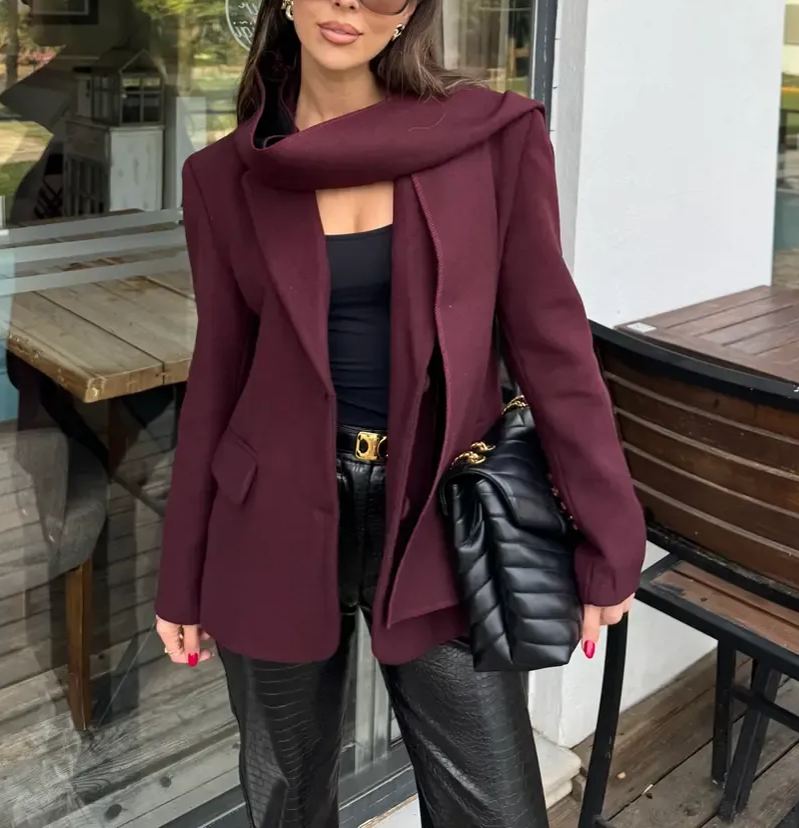 Plum Shawl Detailed Blazer