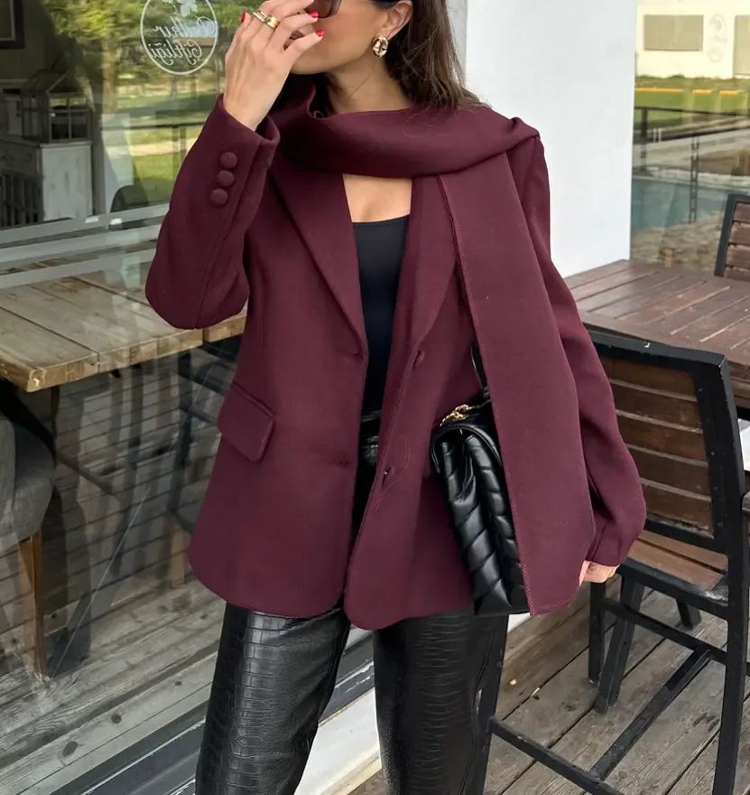 Plum Shawl Detailed Blazer