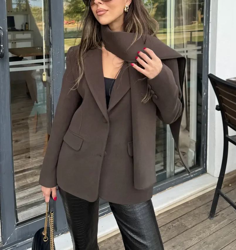 Bitter Brown Shawl Detailed Blazer