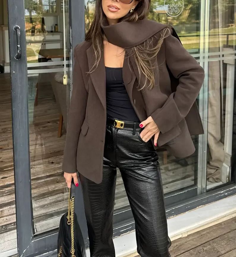 Bitter Brown Shawl Detailed Blazer