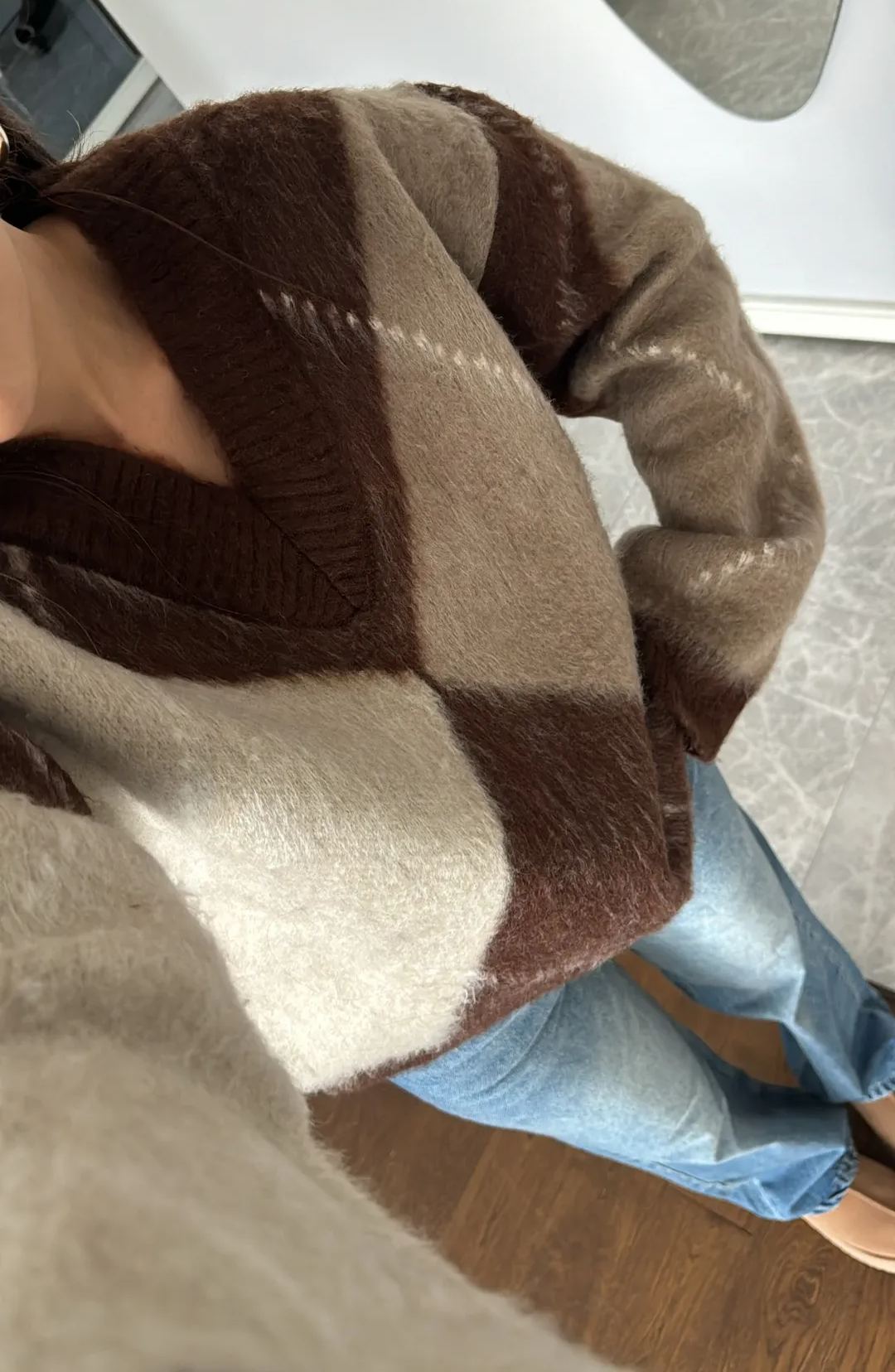 Brown Diamond Pattern Sweater