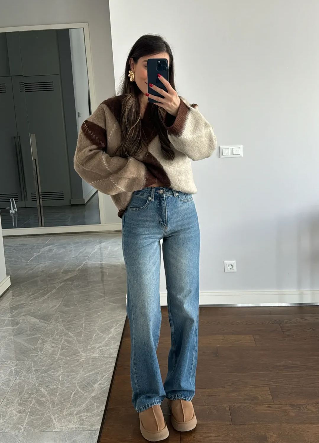 Brown Diamond Pattern Sweater