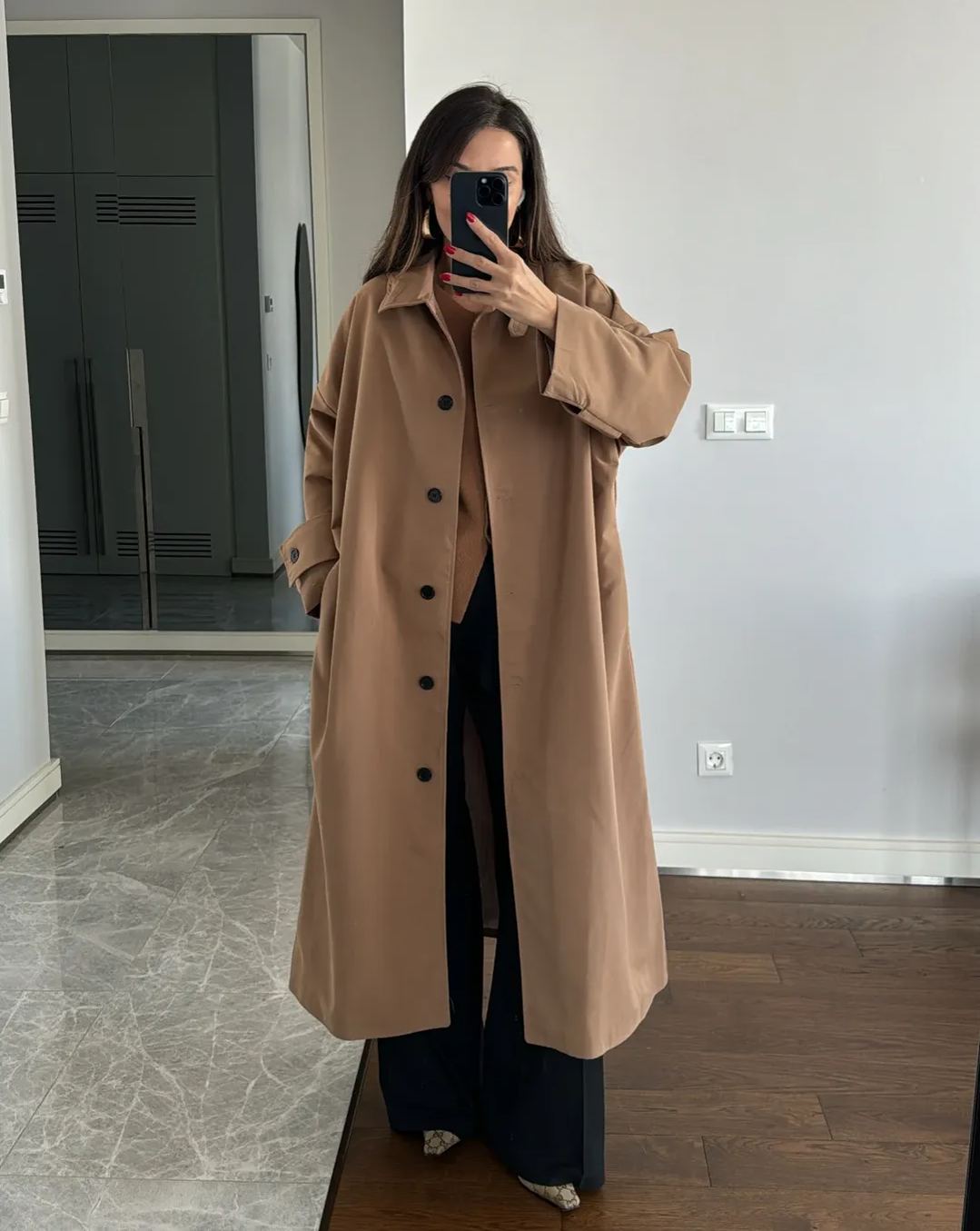 Button Detailed Brown Trench Coat