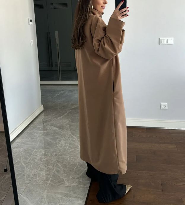 Button Detailed Brown Trench Coat